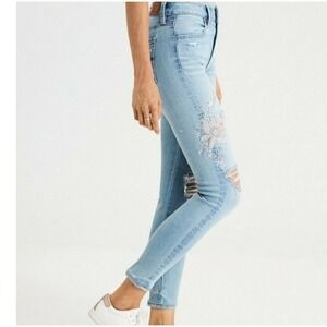 American Eagle Hi-Rise Jeggings‎ Crop Floral Embroidered Jeans Size 4